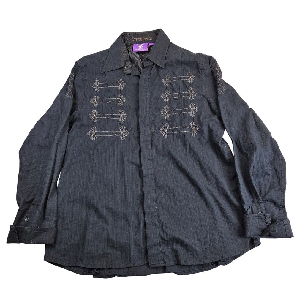 Jimi Hendrix Purple Label Rock & Roll Religion Black Embroidered Shirt L